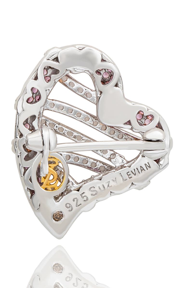 SUZY LEVIAN DIAMONDS Two-Tone Pink & White Sapphire Heart Brooch, Alternate, color, Pink