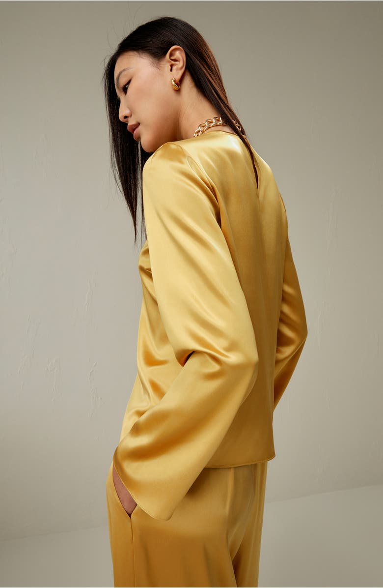 Lilysilk Minimalist Long Sleeve Silk Top, Alternate, color, Lemon Drop