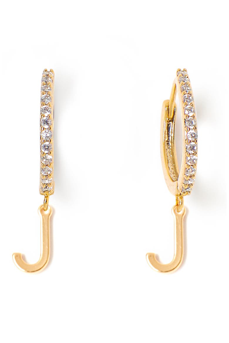 Initial Huggie Hoop Earrings, Main, color, GOLD J