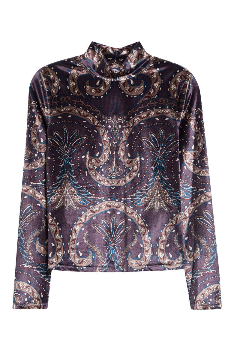 Nate Mock Neck Velvet Top, Main, color, DARK EGGPLANT MULTI