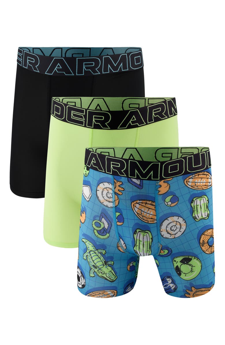 Under Armour Kids' Assorted 3-Pack UA Performance Tech<sup>™</sup> Mesh Boxer Briefs, Main, color, Lumos Lime