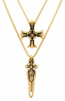 Men's 18K Gold Plated Stainless Steel Cross Pendant Layered Necklace