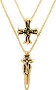 STEELTIME Men's 18K Gold Plated Stainless Steel Cross Pendant Layered Necklace