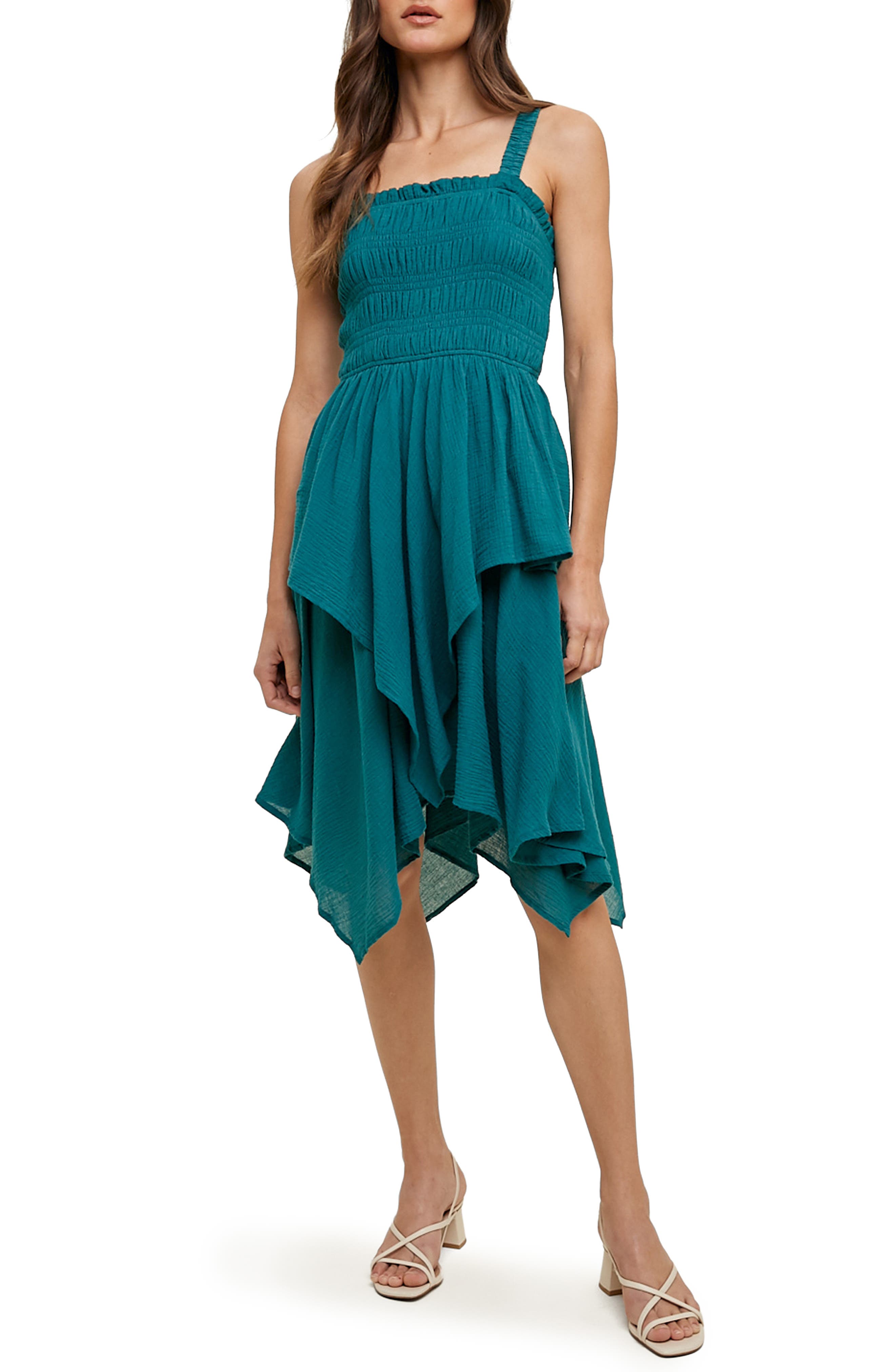 WISHLIST Smocked Handkerchief Hem Minidress