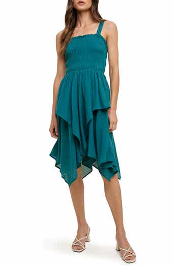Smocked Handkerchief Hem Minidress