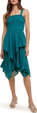 WISHLIST Smocked Handkerchief Hem Minidress