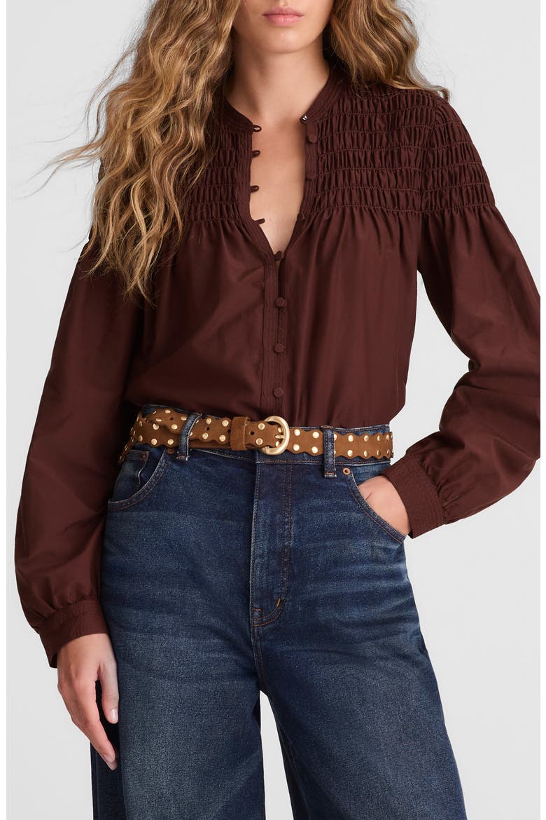Smocked Cotton & Silk Top, Main, color, CHOCOLATE RAISIN