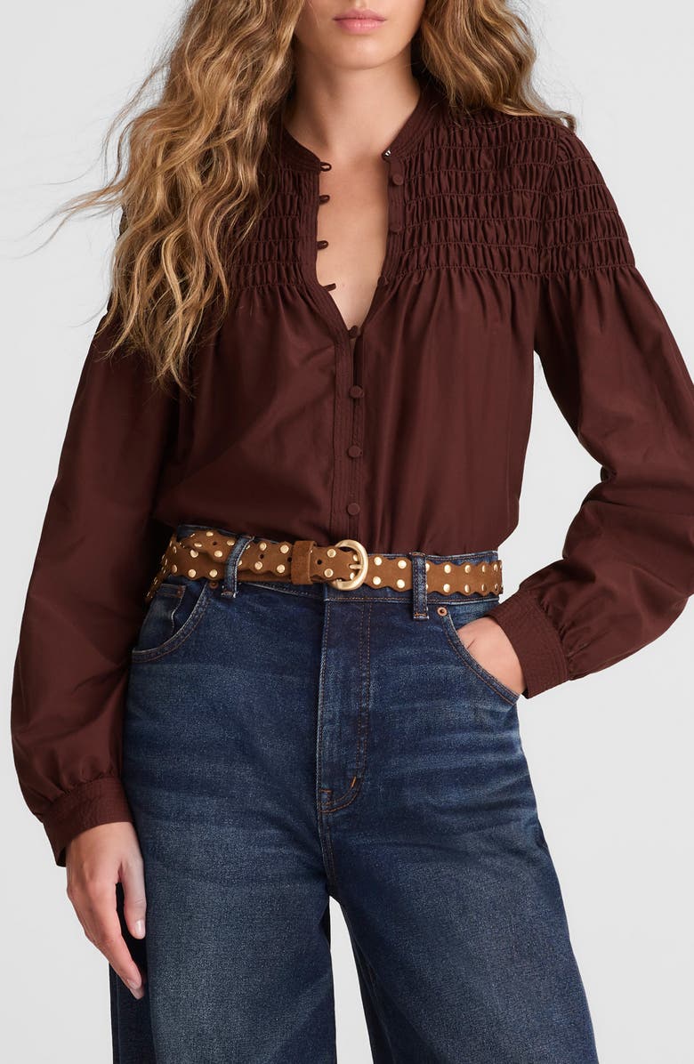 Madewell Smocked Cotton & Silk Top, Main, color, Chocolate Raisin