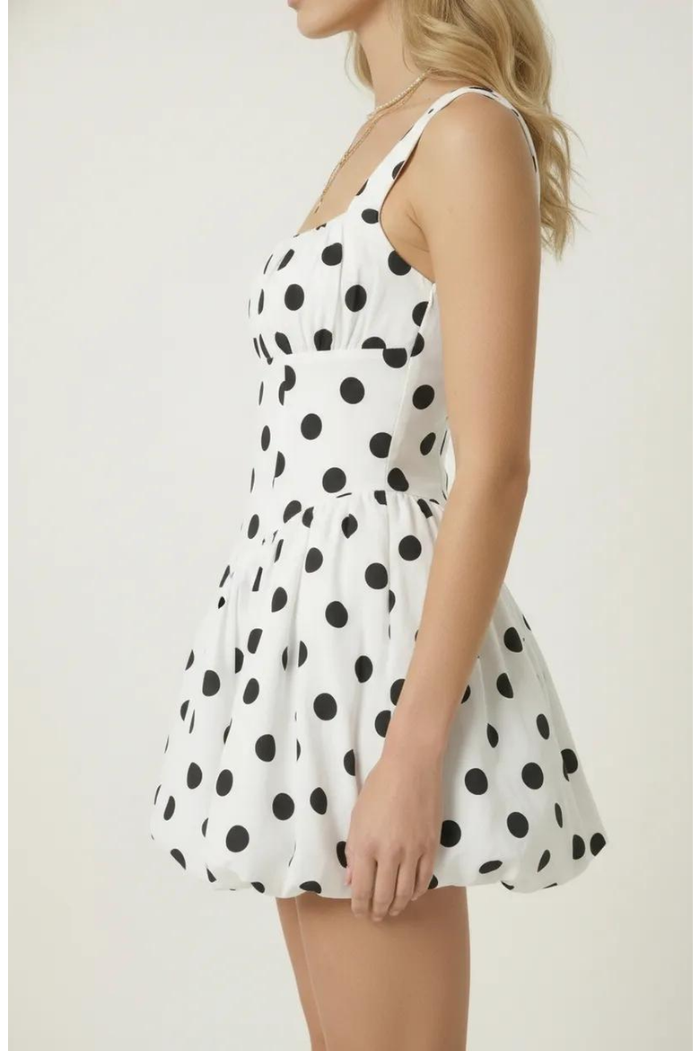 Polka Dot Corset Drop Waist Mini Dress, Alternate, color, White / Black Polka Dot