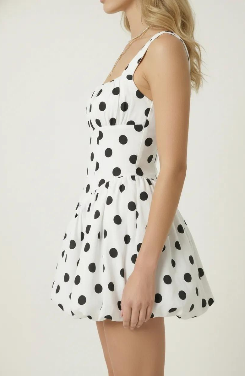 Modenaire Polka Dot Corset Drop Waist Mini Dress, Alternate, color, White / Black Polka Dot