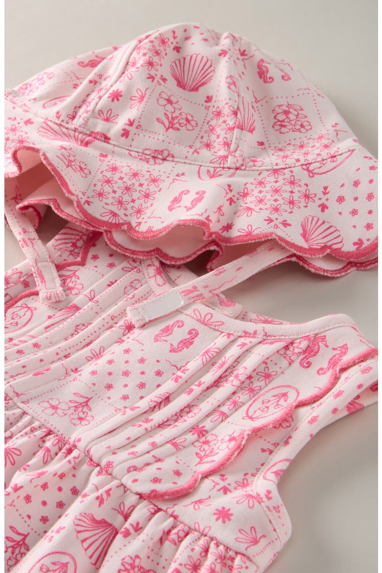 Pintuck Ruffle Cotton Dress, Hat & Bloomers Set, Alternate, color, PINK HEAVEN PAINTED TILES