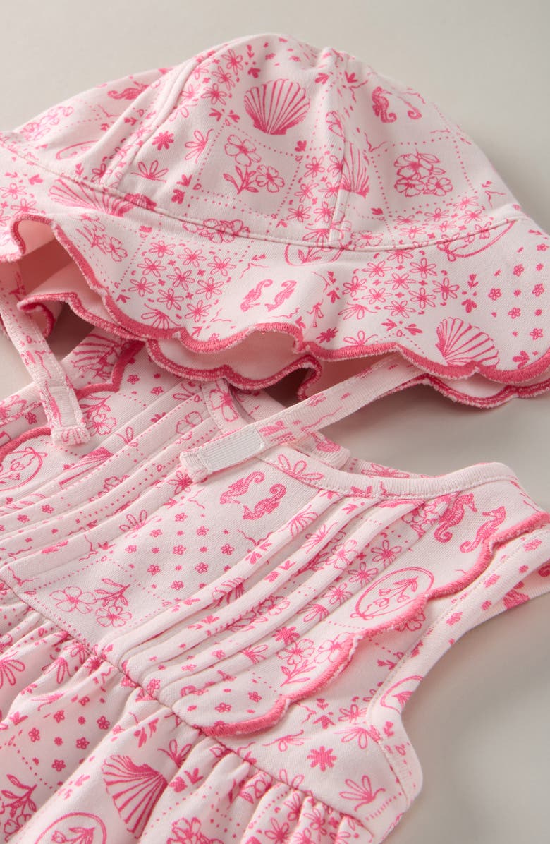 Nordstrom Pintuck Ruffle Cotton Dress, Hat & Bloomers Set, Alternate, color, Pink Heaven Painted Tiles