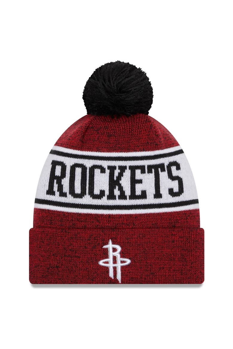 Men's New Era Red/Black Houston Rockets Banner Cuffed Knit Hat with Pom, Main, color, Red