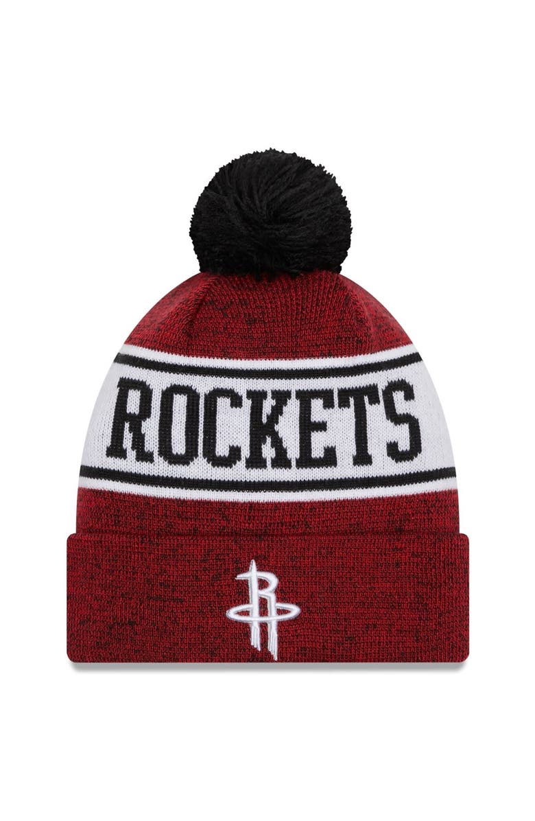 New Era Men's New Era Red/Black Houston Rockets Banner Cuffed Knit Hat with Pom, Main, color,