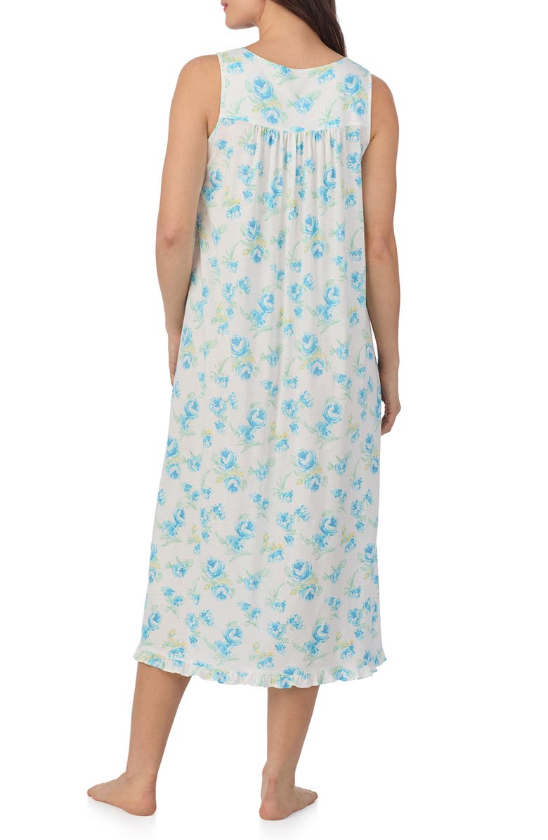 Eileen West Sleeveless Ballet Nightgown, Alternate, color, Aqua Floral White