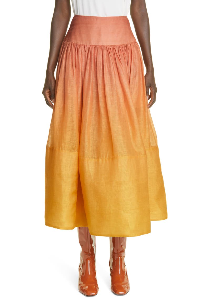 Postcard Ombré Silk & Linen Skirt, Main, color, OMBRE SUNSHINE