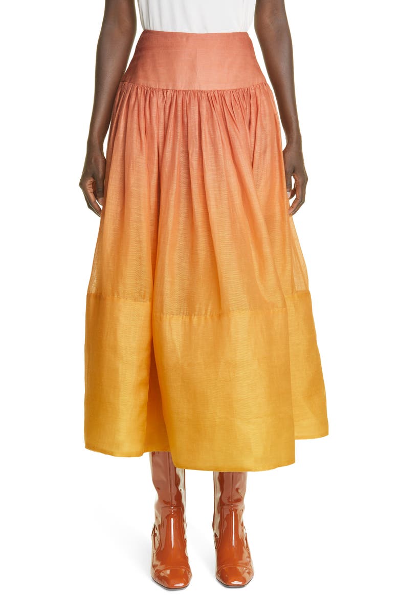 Zimmermann Postcard Ombré Silk & Linen Skirt, Main, color, 