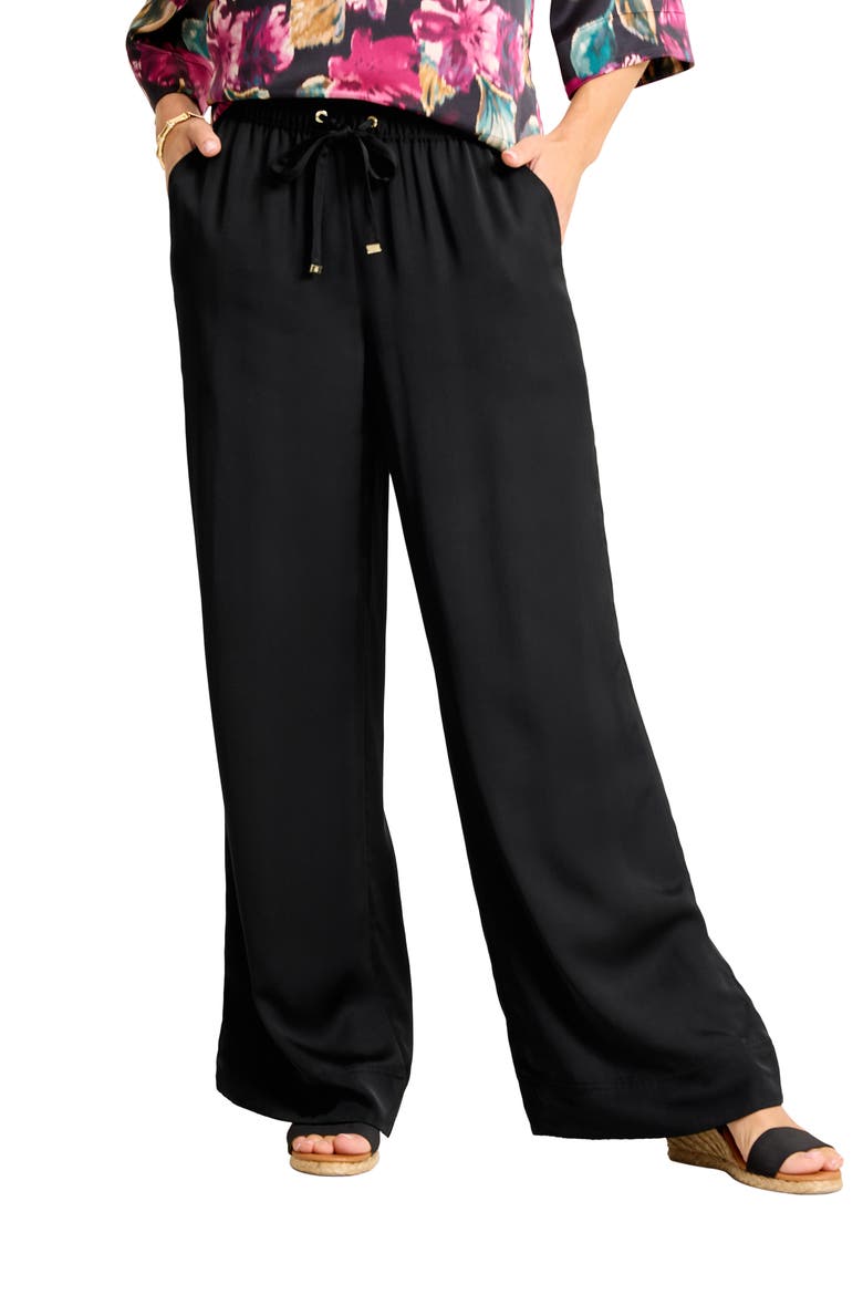 Satin Drawstring Wide Leg Pants, Main, color, BLACK