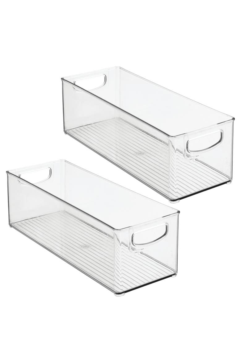 Plastic Stackable Pantry Bin with Handles, Set of 2, Clear, Made in USA, Main, color, Clear