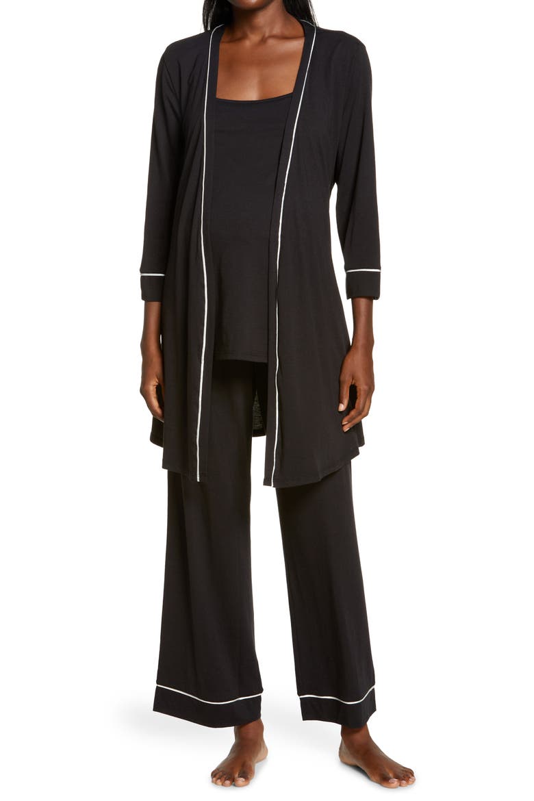 Bella 3-Piece Maternity Pajamas, Alternate, color, BLACK/ IVORY