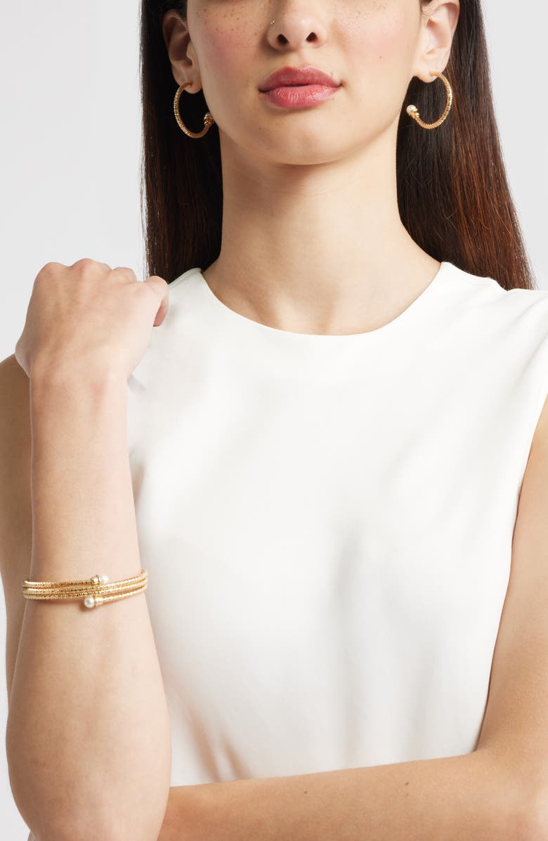 Nordstrom Faux Pearl Capped Hoop Earrings, Alternate, color, White- Gold