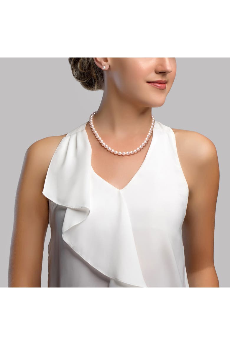 7.5-8.0mm Japanese White Akoya Pearl Necklace & Earrings, Alternate, color, Yellow Gold
