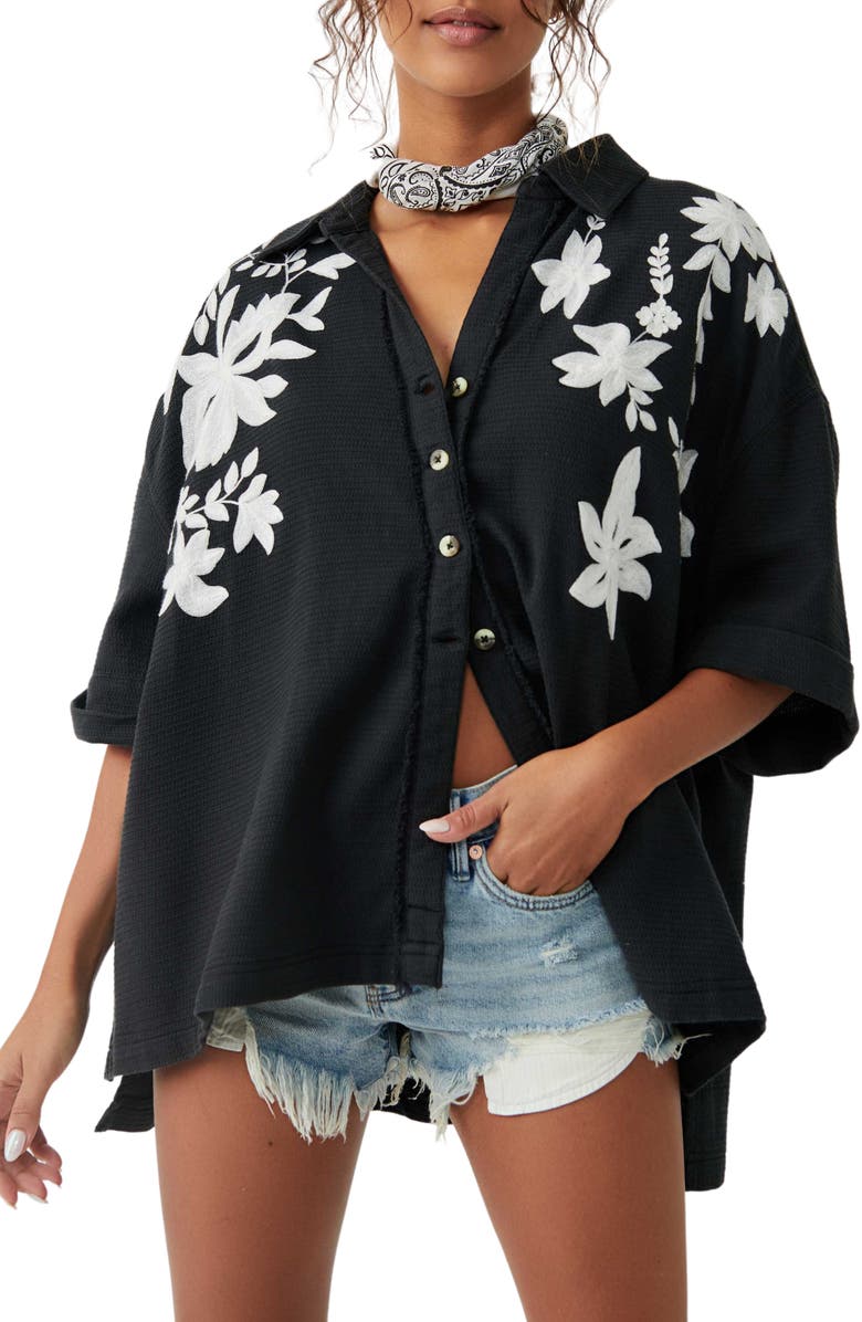 Free People Flowers Embroidered Shirt, Main, color, 