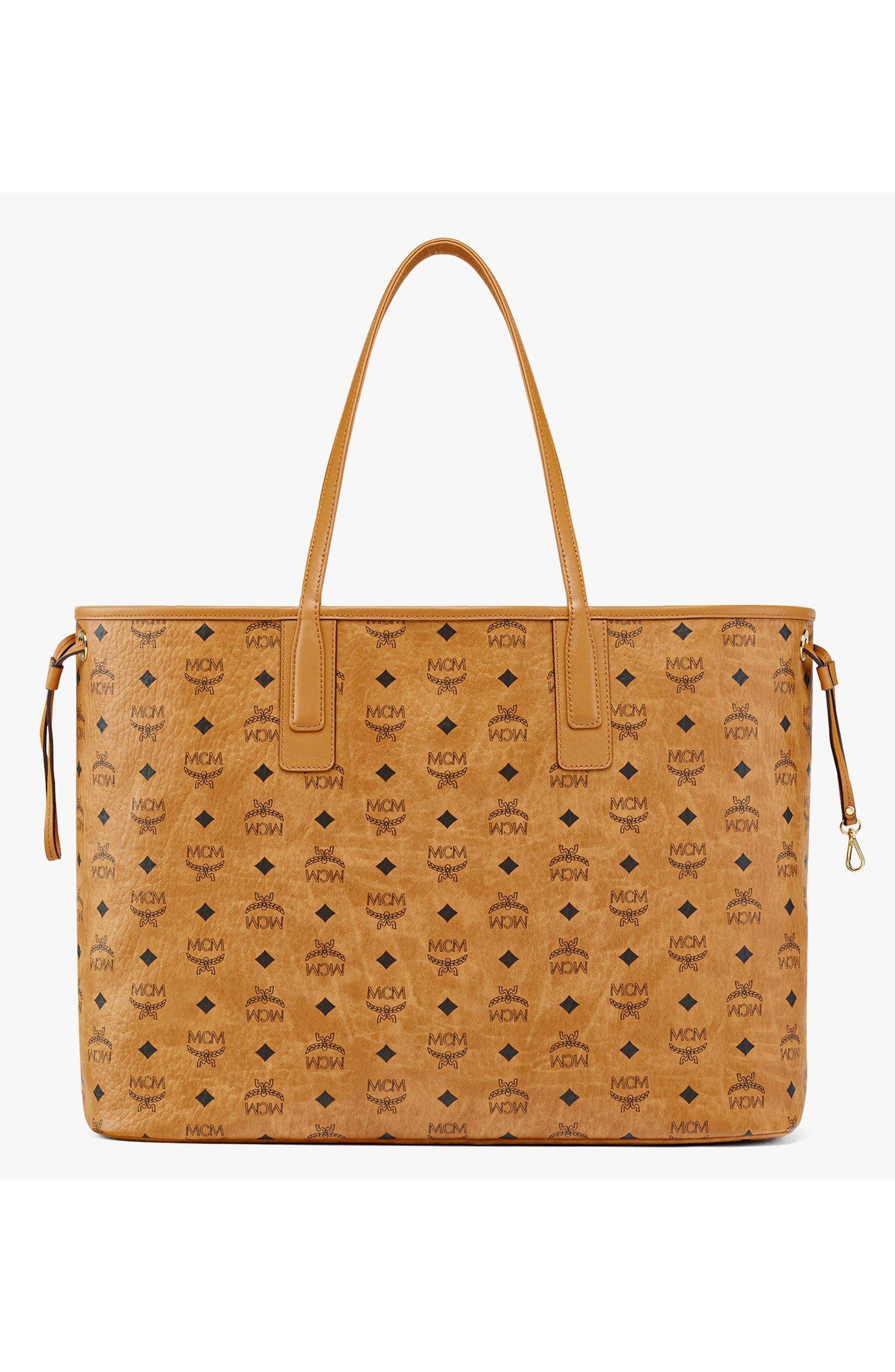 MCM Large Reversible Liz Shopper in Visetos, Alternate, color, Cognac