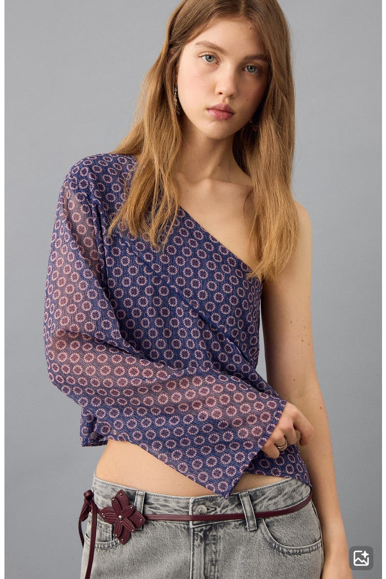 Scarf Print One-Shoulder Top, Alternate, color, DARK NAVY