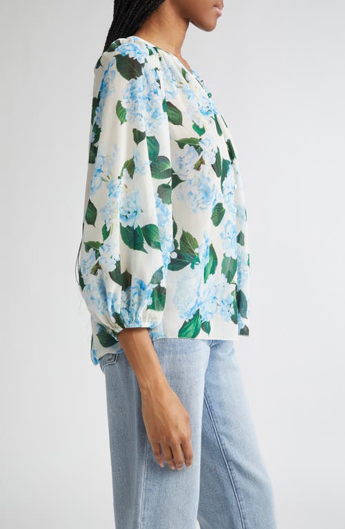 L'agence Teagan Blouse In Ivory Blue Hydrangea In Blue