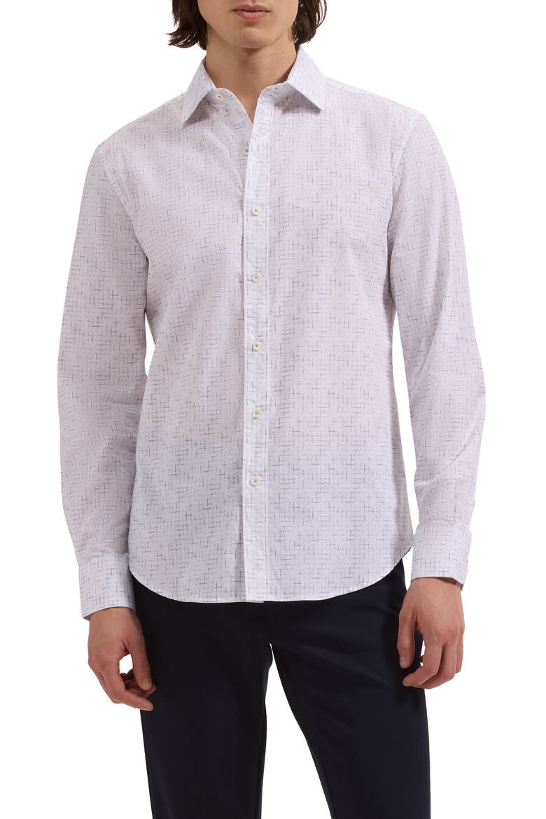 Axel Shaped Fit Crosshatch Print Cotton Button-Up Shirt, Main, color, ORCHID