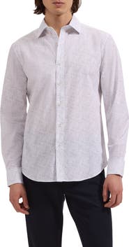 Bugatchi Axel Shaped Fit Crosshatch Print Cotton Button-Up Shirt
