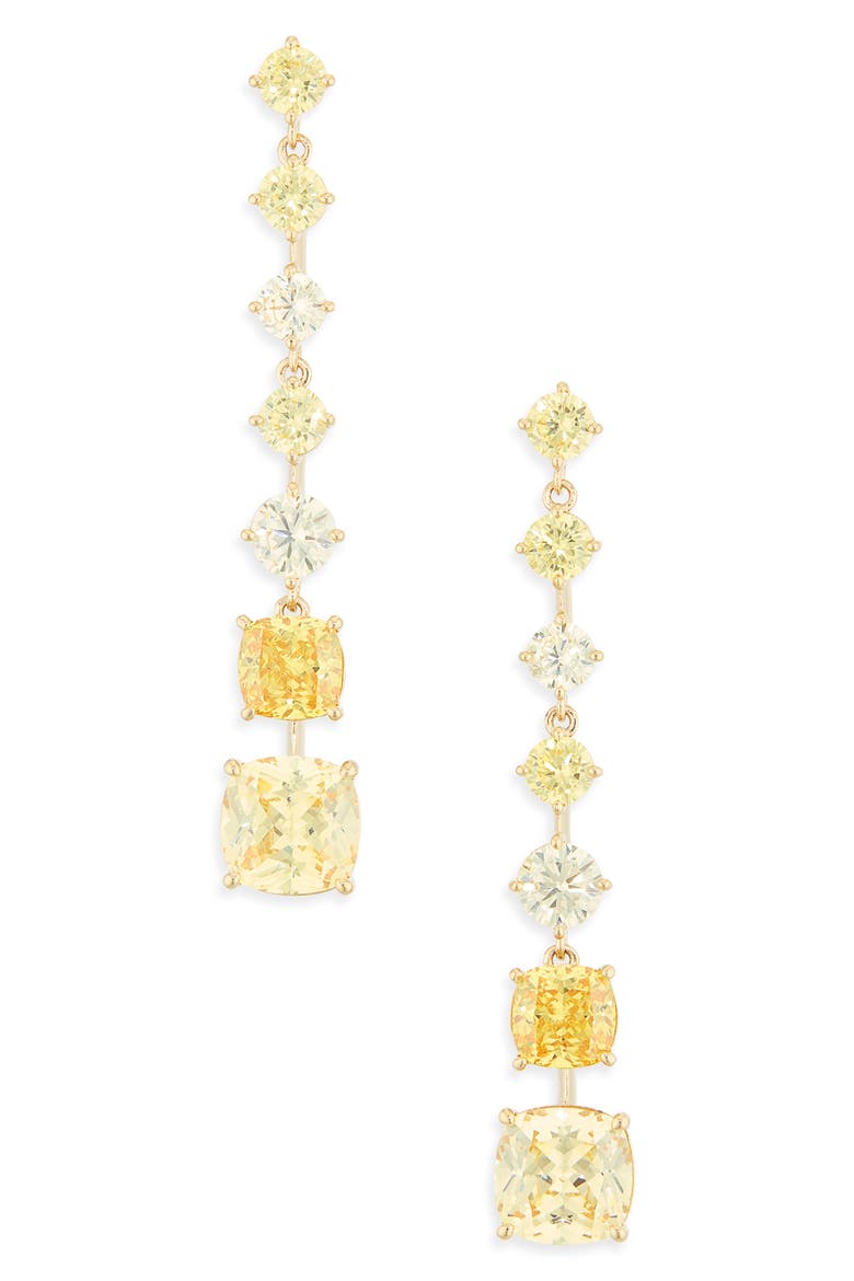 Mixed Cut Cubic Zirconia Linear Drop Earrings, Main, color, GOLD