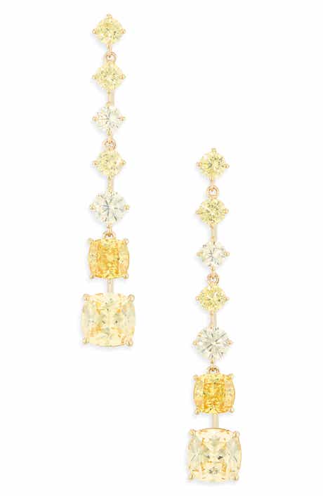 Mixed Cut Cubic Zirconia Linear Drop Earrings