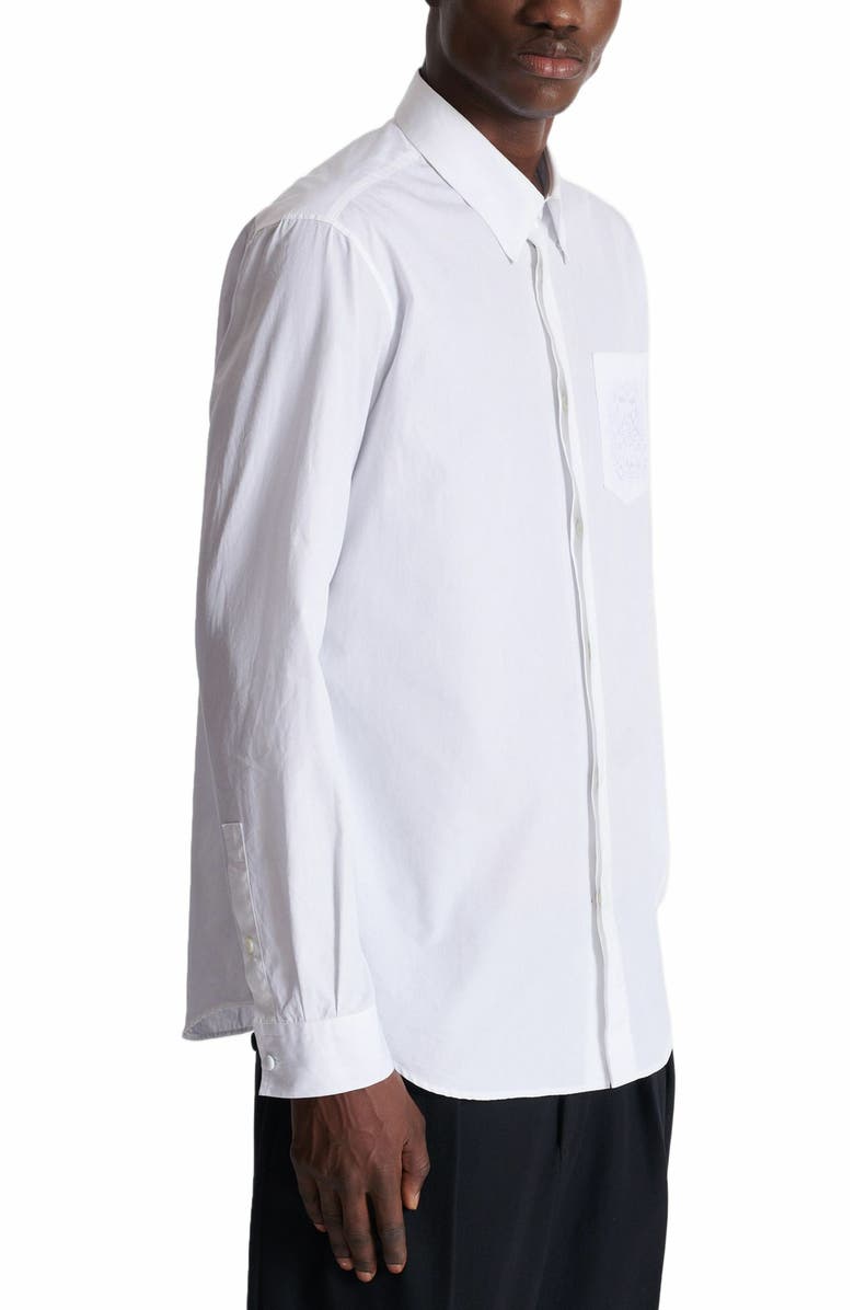 Balmain Écusson Embroidered Poplin Shirt, Alternate, color, White