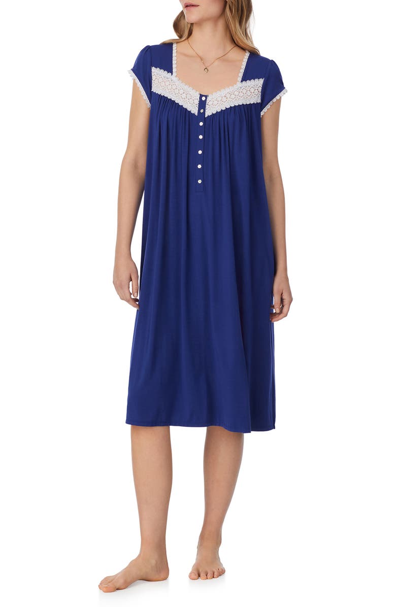 Eileen West Floral Cap Sleeve Waltz Nightgown, Alternate, color, Navy
