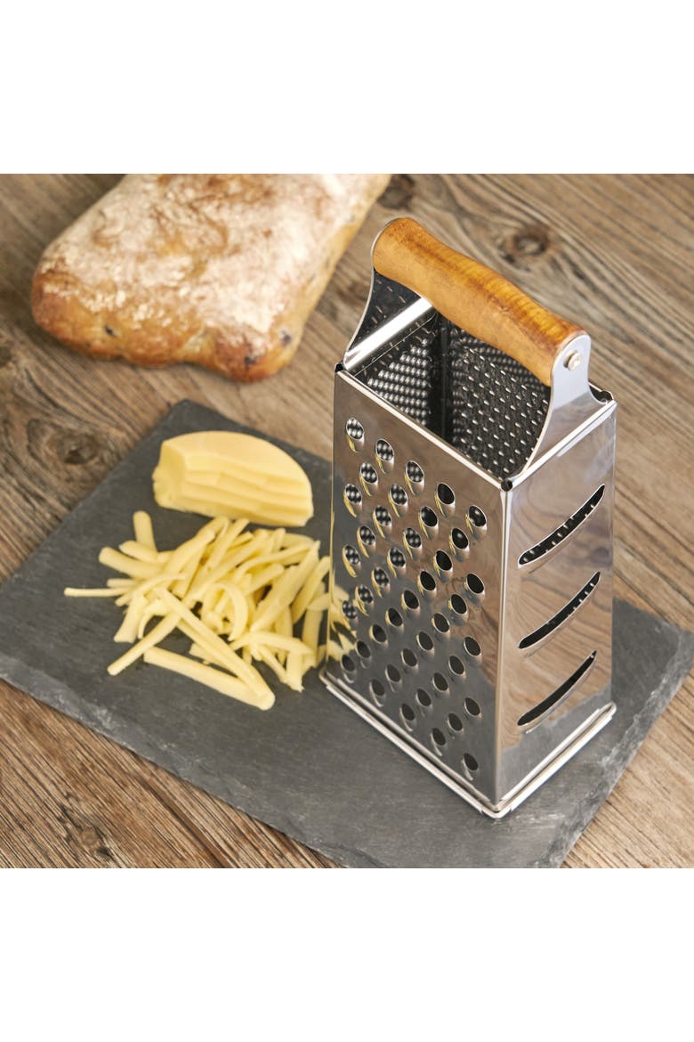 Acacia Wood Handled Cheese Grater, Alternate, color, Silver