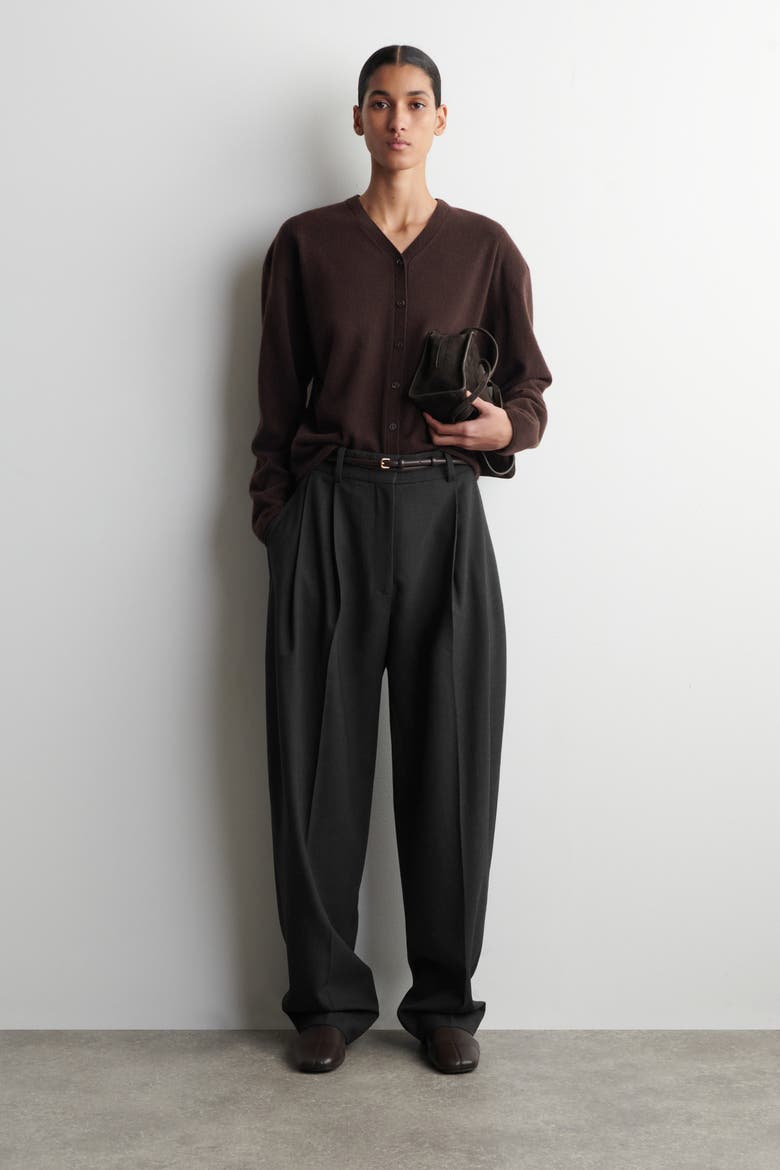 Merino Wool V-Neck Cardigan, Alternate, color, DARK BROWN