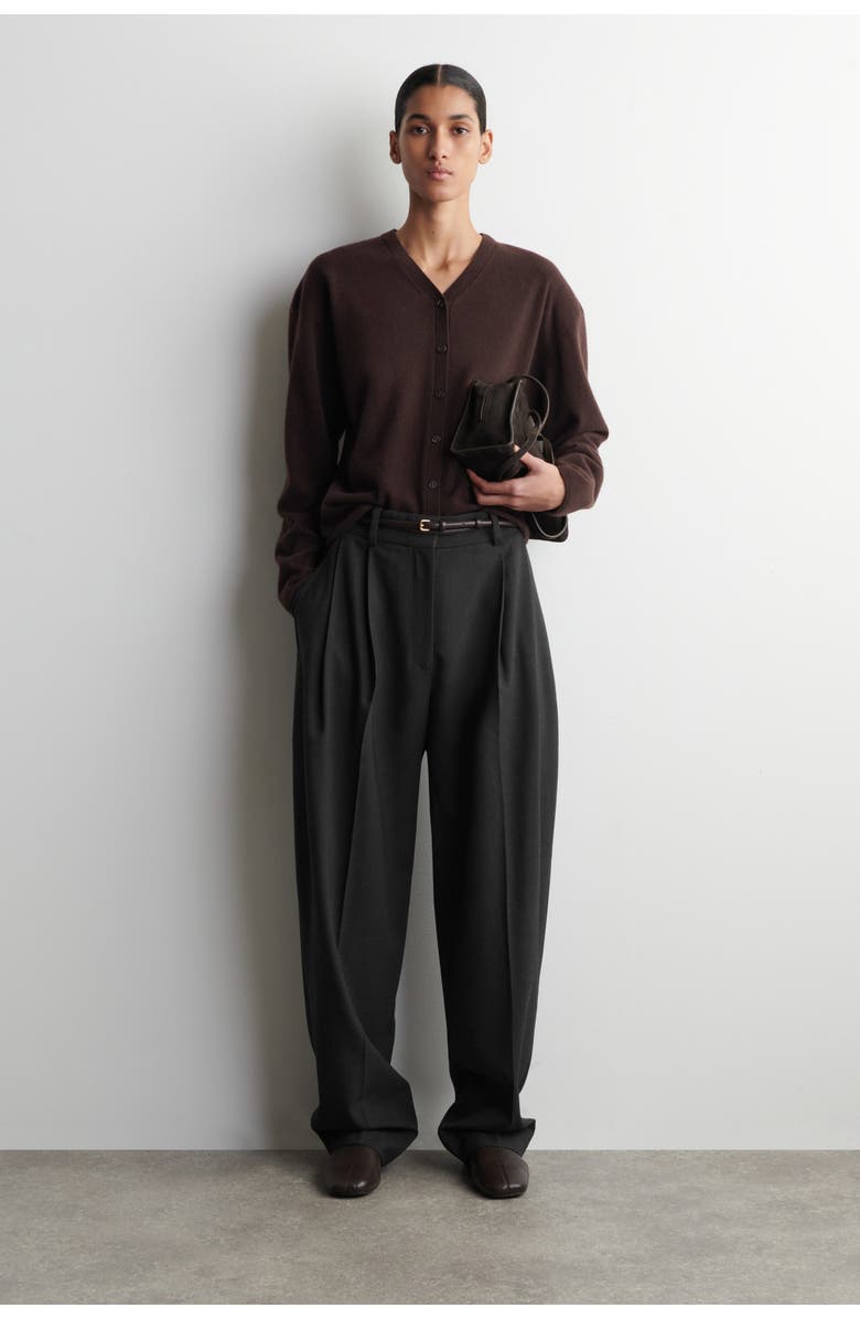 COS Merino Wool V-Neck Cardigan, Alternate, color, Dark Brown