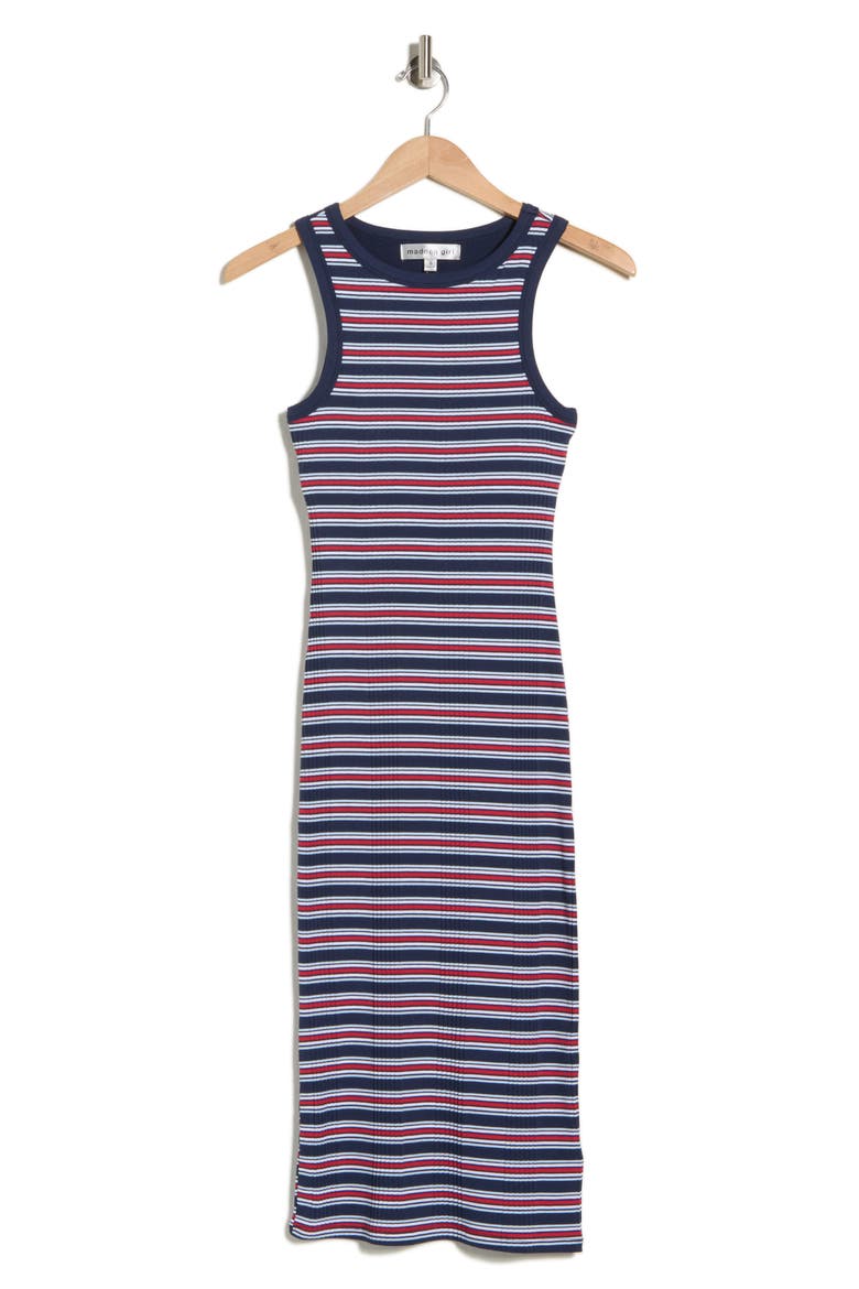 Stripe Sleeveless Midi Dress, Alternate, color, NAVY COMBO