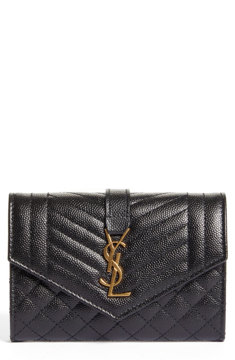 Saint Laurent Small Monogram Quilted Leather Wallet, Main, color,