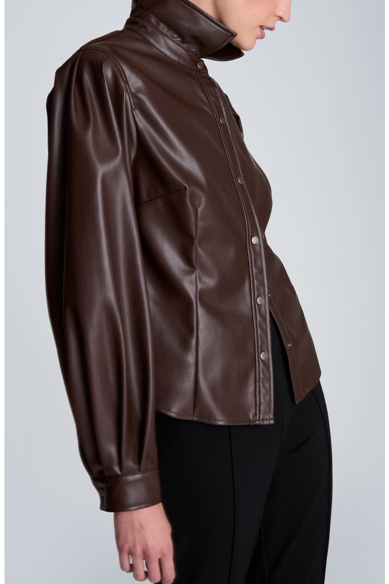 Pleated Faux Leather Snap Front Top, Alternate, color, MEDIUM BARK