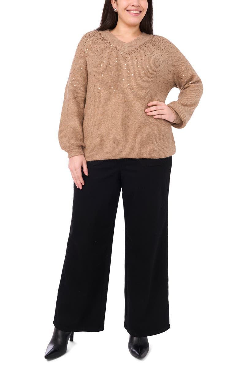 Vince Camuto Sequin Cotton Sweater, Alternate, color, Taupe