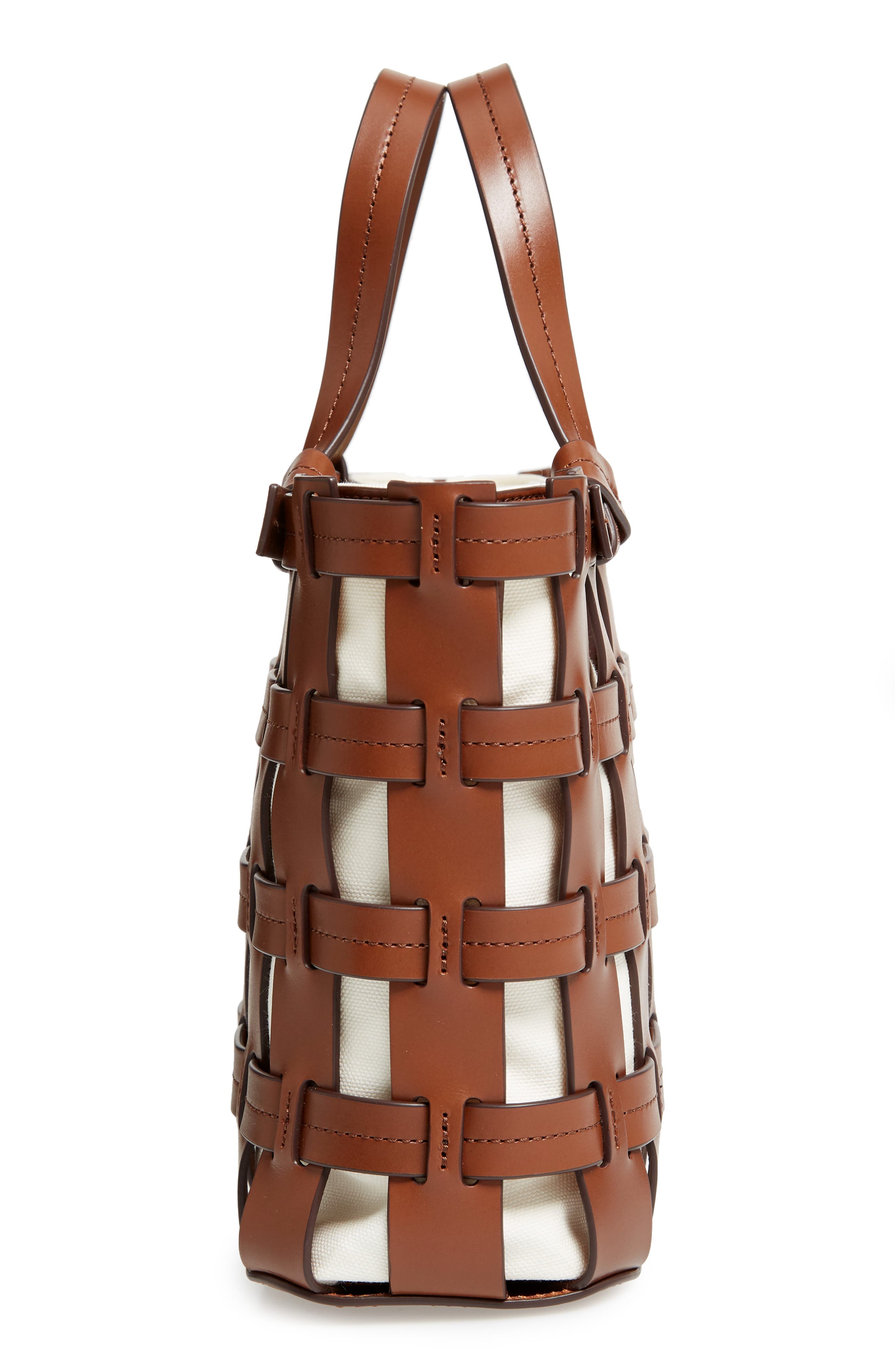 Frances Cage Leather & Canvas Tote, Alternate, color, SADDLE/ WHITE