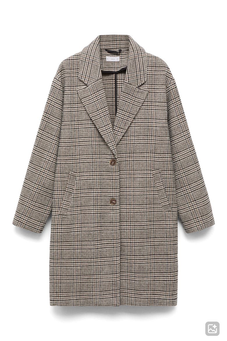 Check Longline Tweed Coat, Alternate, color, BEIGE