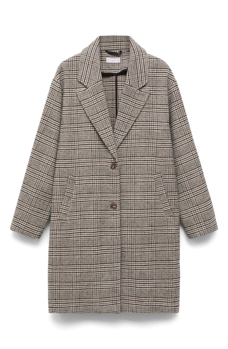 MANGO TEEN Check Longline Tweed Coat, Alternate, color, Beige