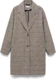 MANGO TEEN Check Longline Tweed Coat