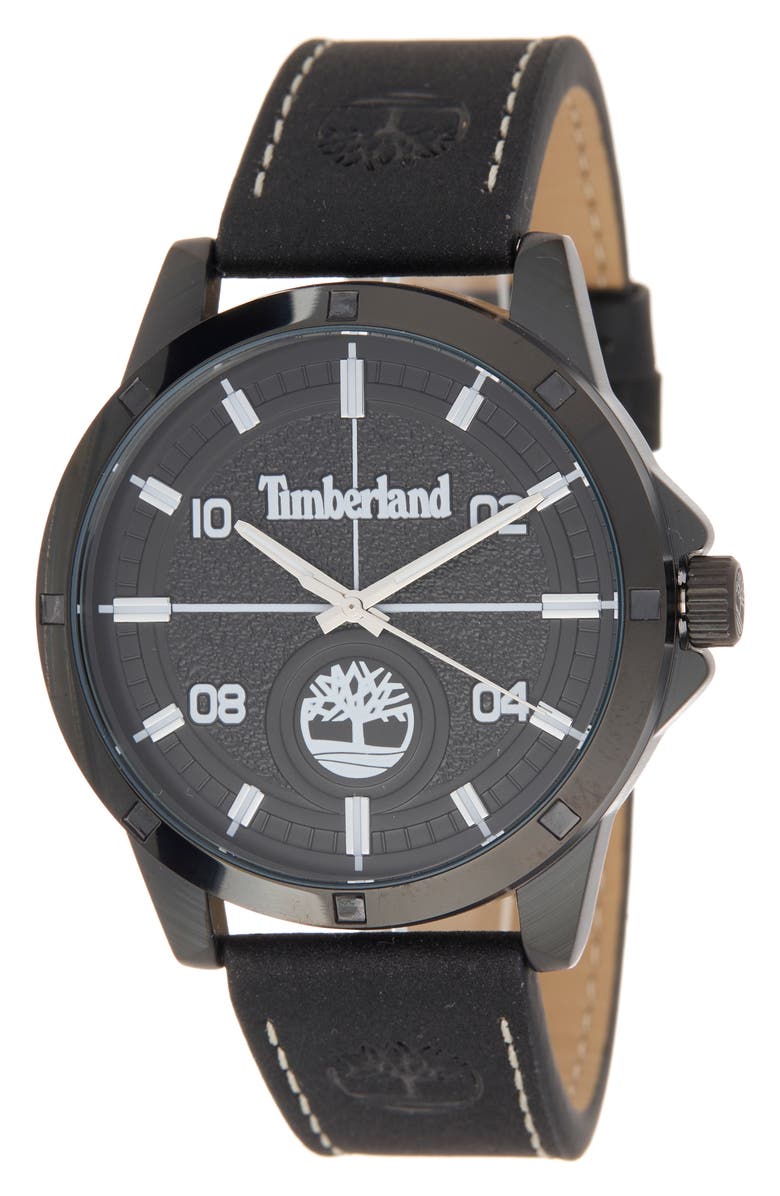 Timberland Classic Quartz Leather Strap Watch, 42mm, Main, color, Black