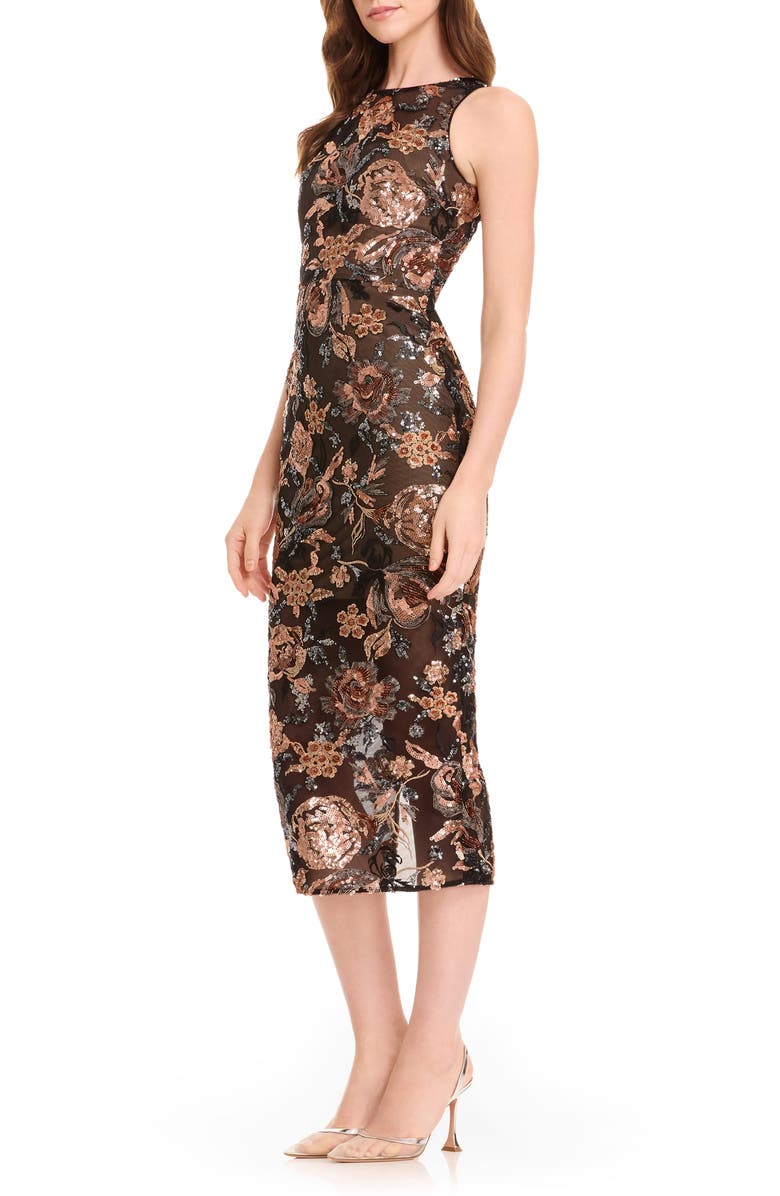 Dress the Population Helena Sequin Floral Cocktail Sheath Dress, Alternate, color, Black Multi
