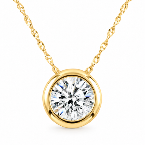 1/2Ct Diamond Bezel Pendant Solitaire Necklace 14k Gold Lab Grown